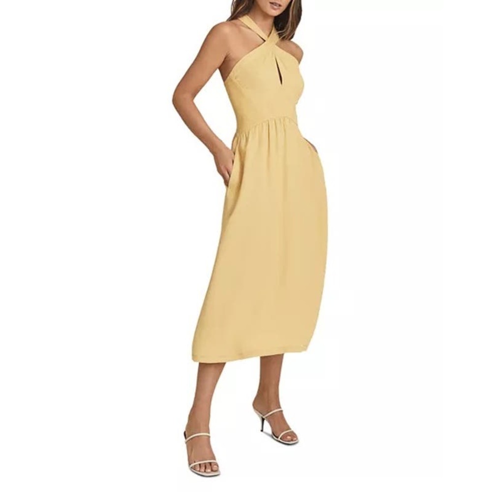 Reiss Yellow Orla Halter Midi Dress Size 6 KeyHole Crossback